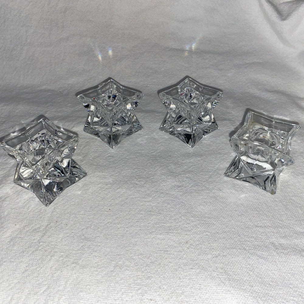 Set Of 4 Avon 24% Lead Crystal Star Cut Candle Holders